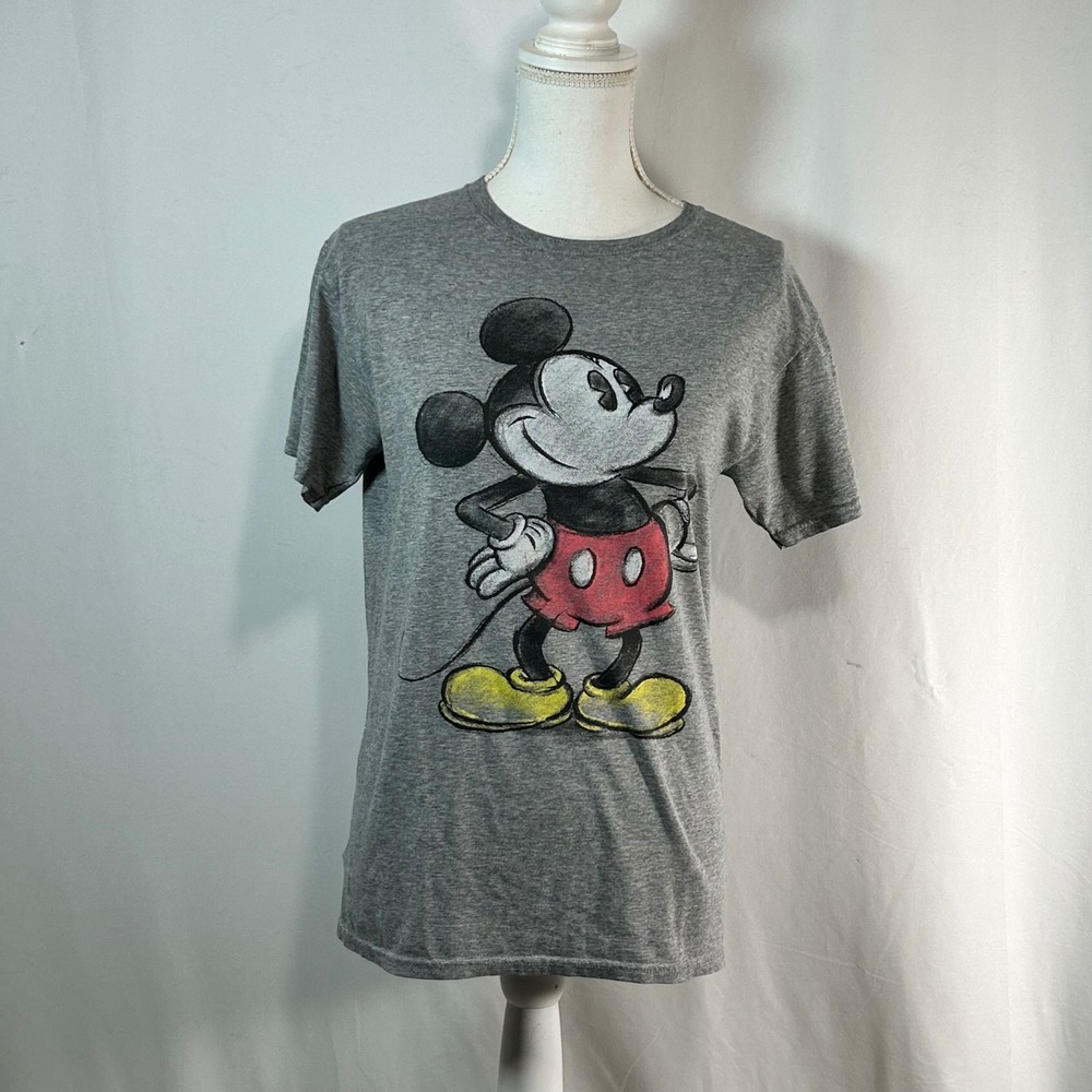 Disney Mickey Mouse Graphic T Shirt Adult Size Small S Grey Cartoon Character